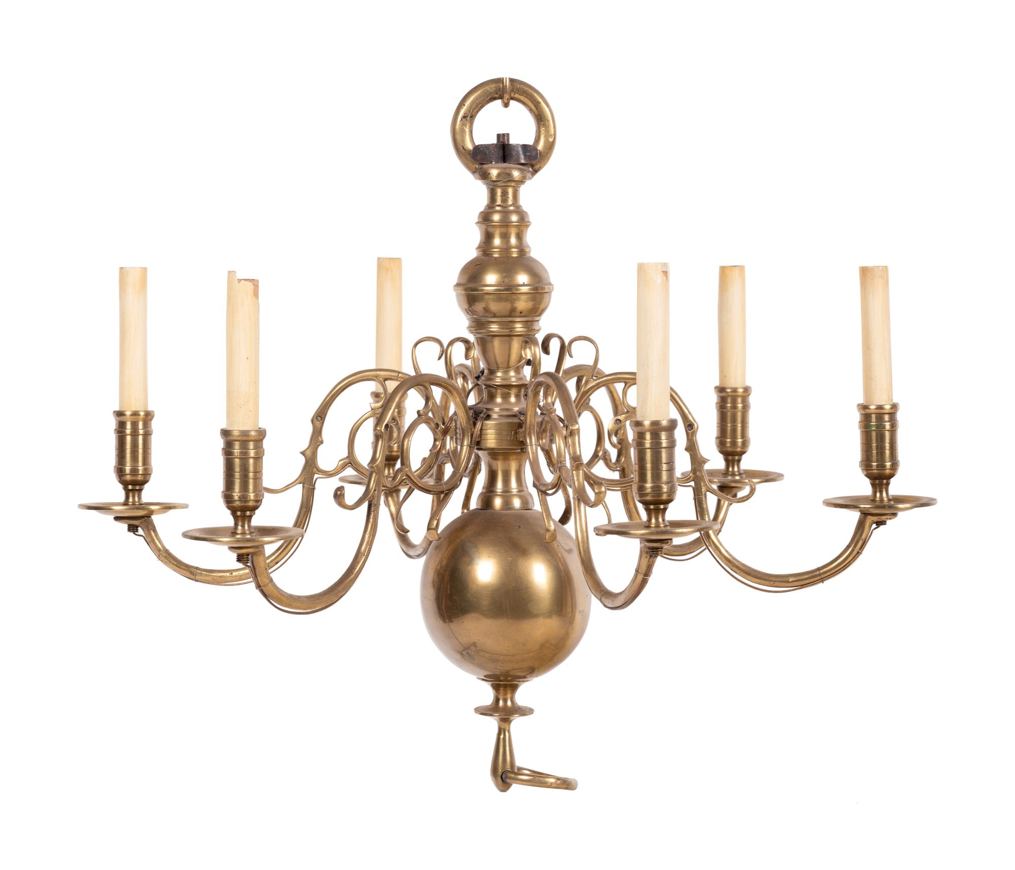 A Dutch Brass Six-Light Chandelier