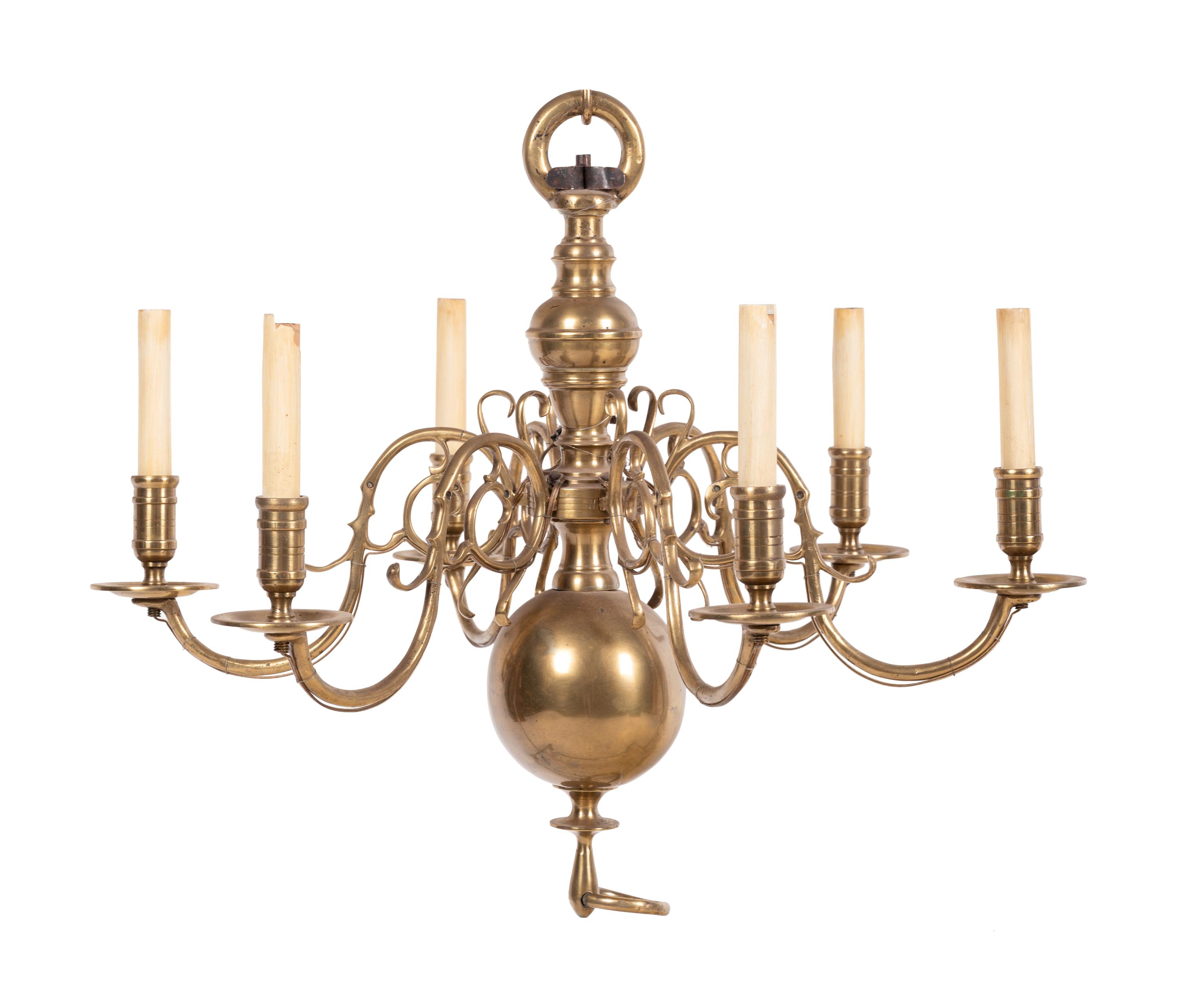 A Dutch Brass Six-Light Chandelier