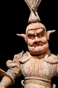 A Pair of Chinese Painted Pottery Figures of Guardians