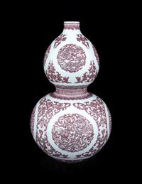 A Chinese Underglazed Copper Red Porcelain Double Gourd Vase
