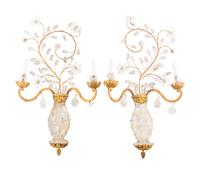 A Pair of Gilt Metal and Rock Crystal Sconces