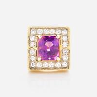 A 14K Yellow Gold, Diamond, and Amethyst Ring