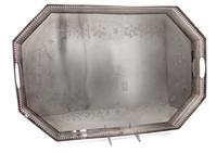 An English Silver-Plate Serving Tray, Israel Freeman & Son, London, 20th Century, of rectangular form with canted corners, having a han