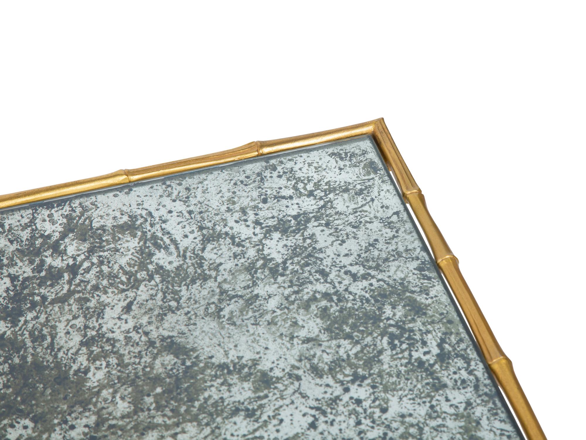 A Set of Three Gilt Metal Mirrored Nesting Tables in the Style of Maison Bagues