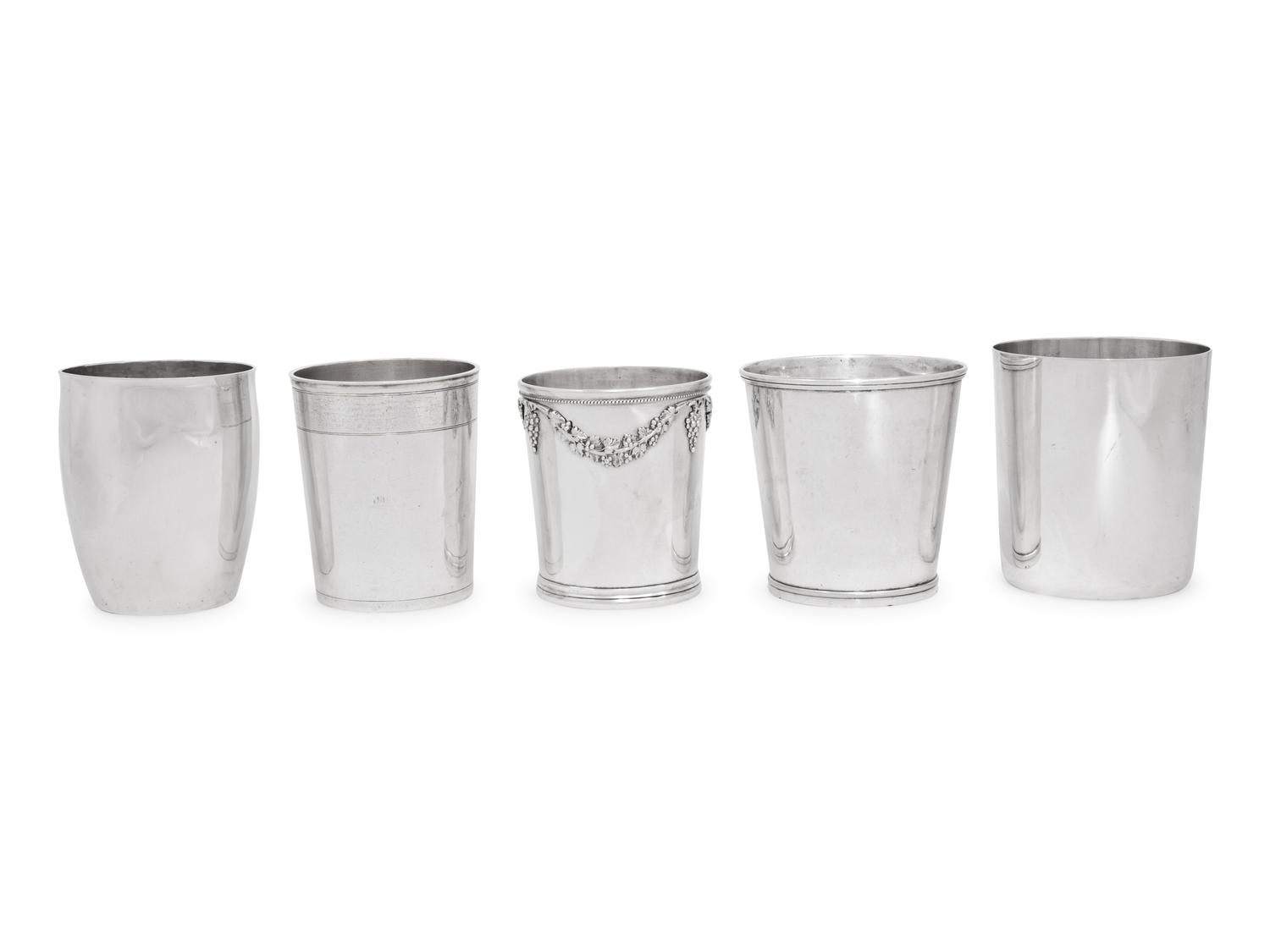 Five Continental Silver Beakers