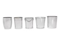 Five Continental Silver Beakers