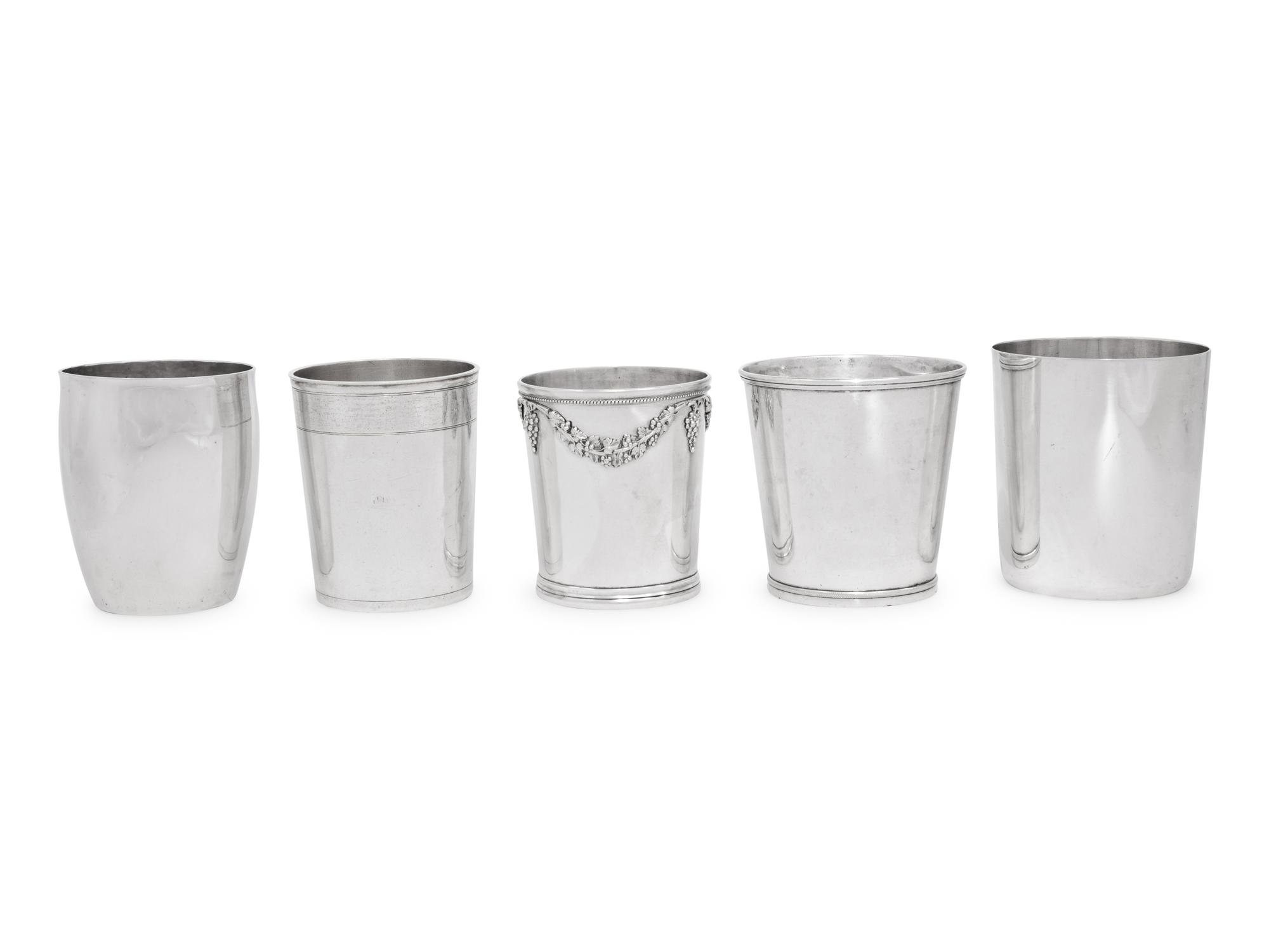 Five Continental Silver Beakers