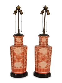 A Pair of Kutani Porcelain Vases Mounted as Lamps