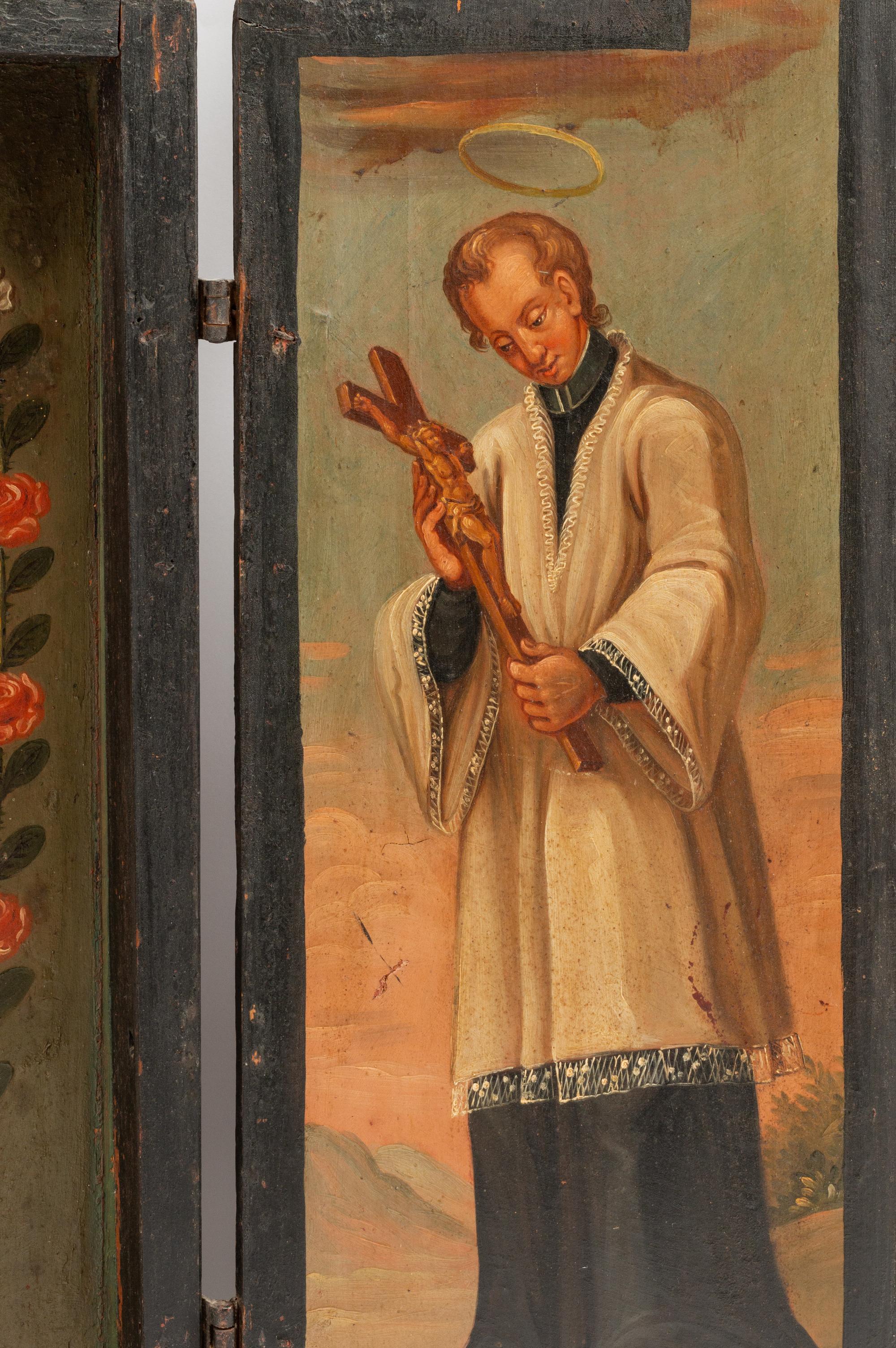 A Continental Painted Altar Triptych