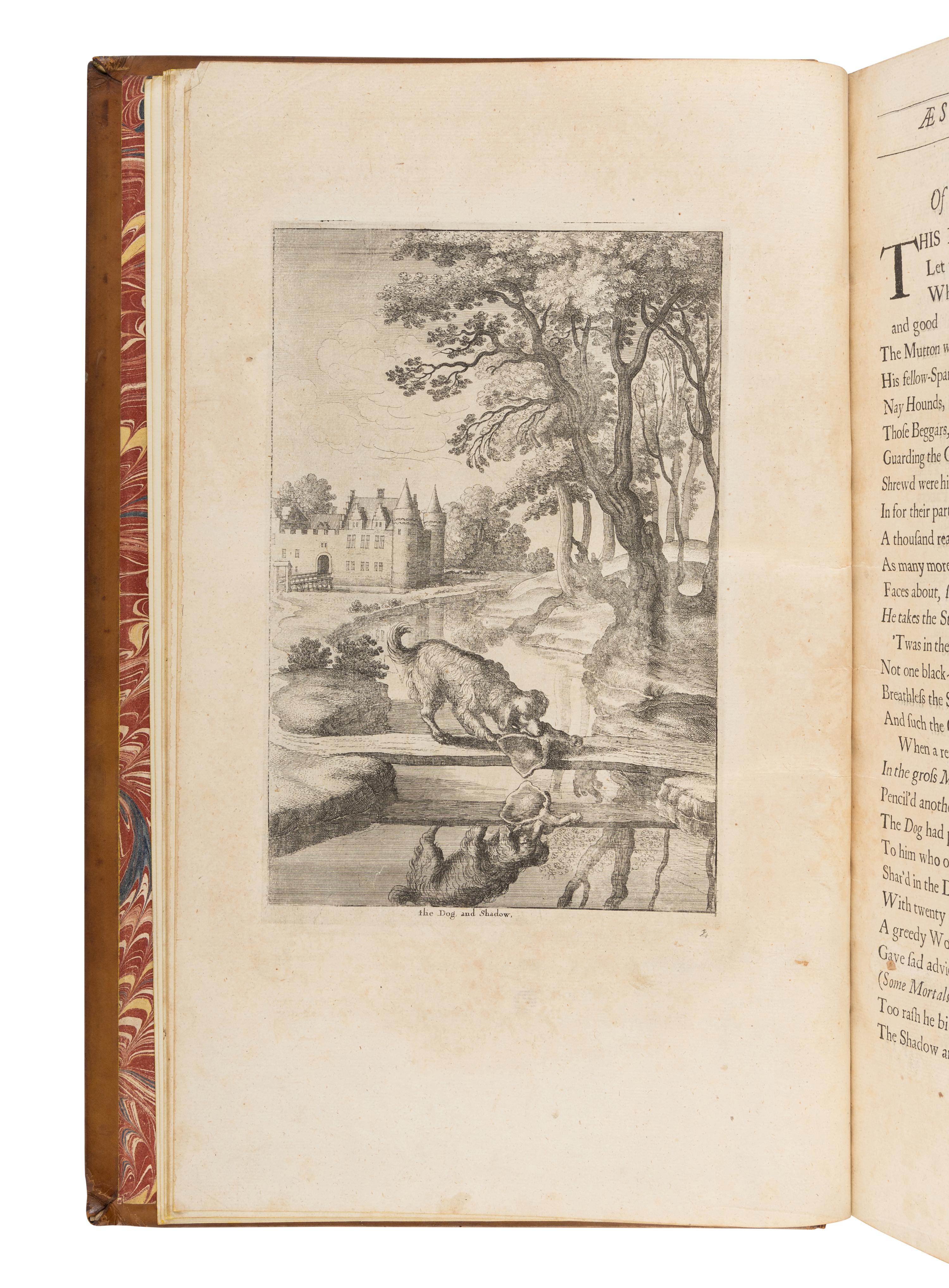 [OGILBY, John (1600-1676), translator]. AESOP (ca 620-560 B.C.). The Fables of Aesop Paraphras'd in Verse: Adorn'd with Sculpture, and Illustrated with Annotations . [ Bound with :] Aesopic’s: Or a Second Collection of Fables, Paraphras'd in Verse: Adorn'd with Sculpture, and Illustrated with Annotations . London: Printed by Thomas Roycroft for the Author, 1668.