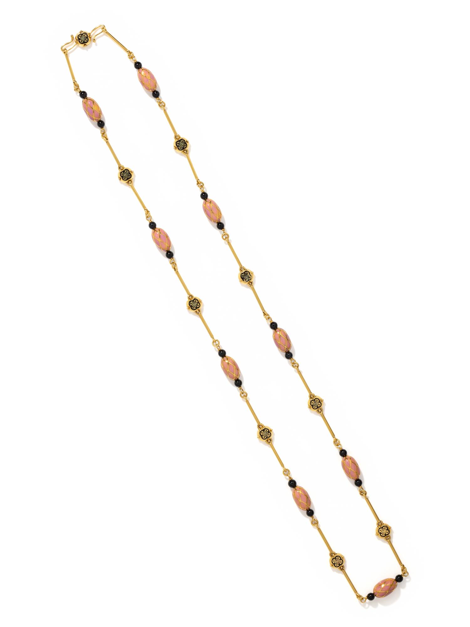 YELLOW GOLD AND ENAMEL LONGCHAIN NECKLACE
