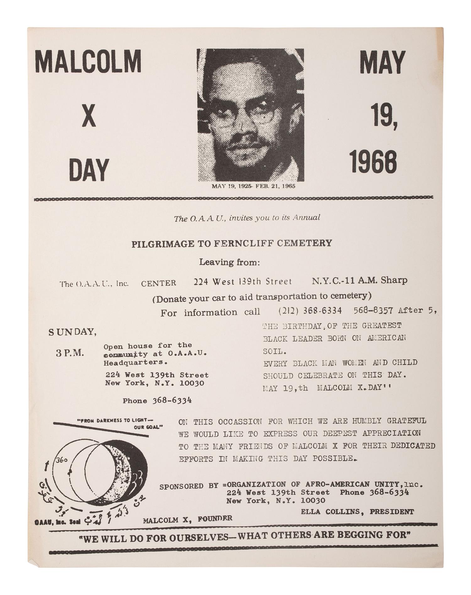 [MALCOLM X (1925-1965)]. A group of items related to Malcolm X and the Organization of Afro-American Unity (OAAU), comprising: