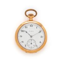 ELGIN, 14K YELLOW GOLD OPEN FACE POCKET WATCH
