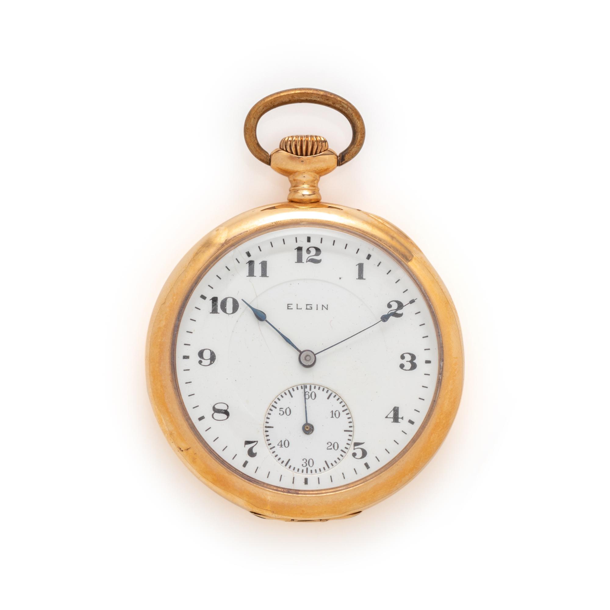 ELGIN, 14K YELLOW GOLD OPEN FACE POCKET WATCH