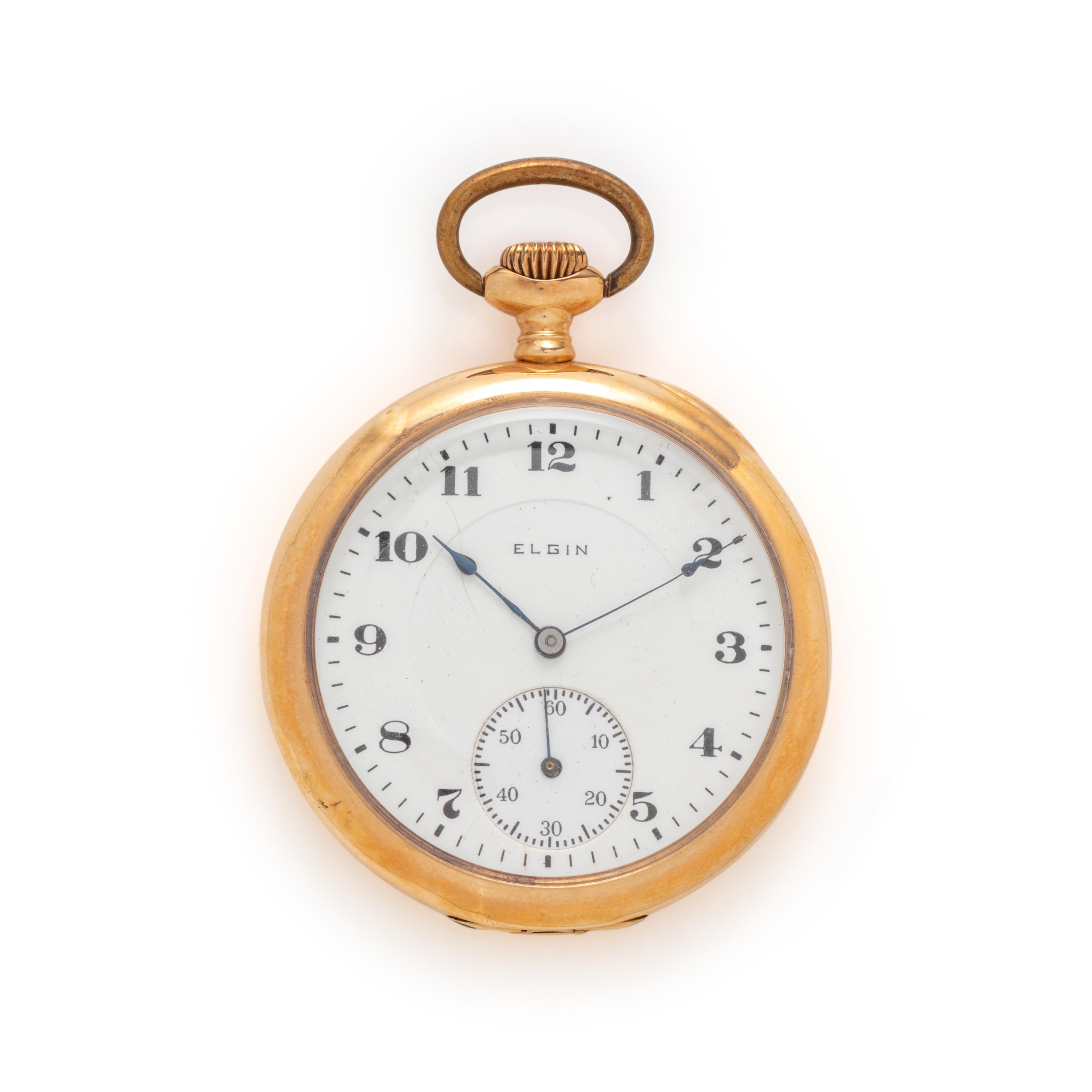 ELGIN, 14K YELLOW GOLD OPEN FACE POCKET WATCH