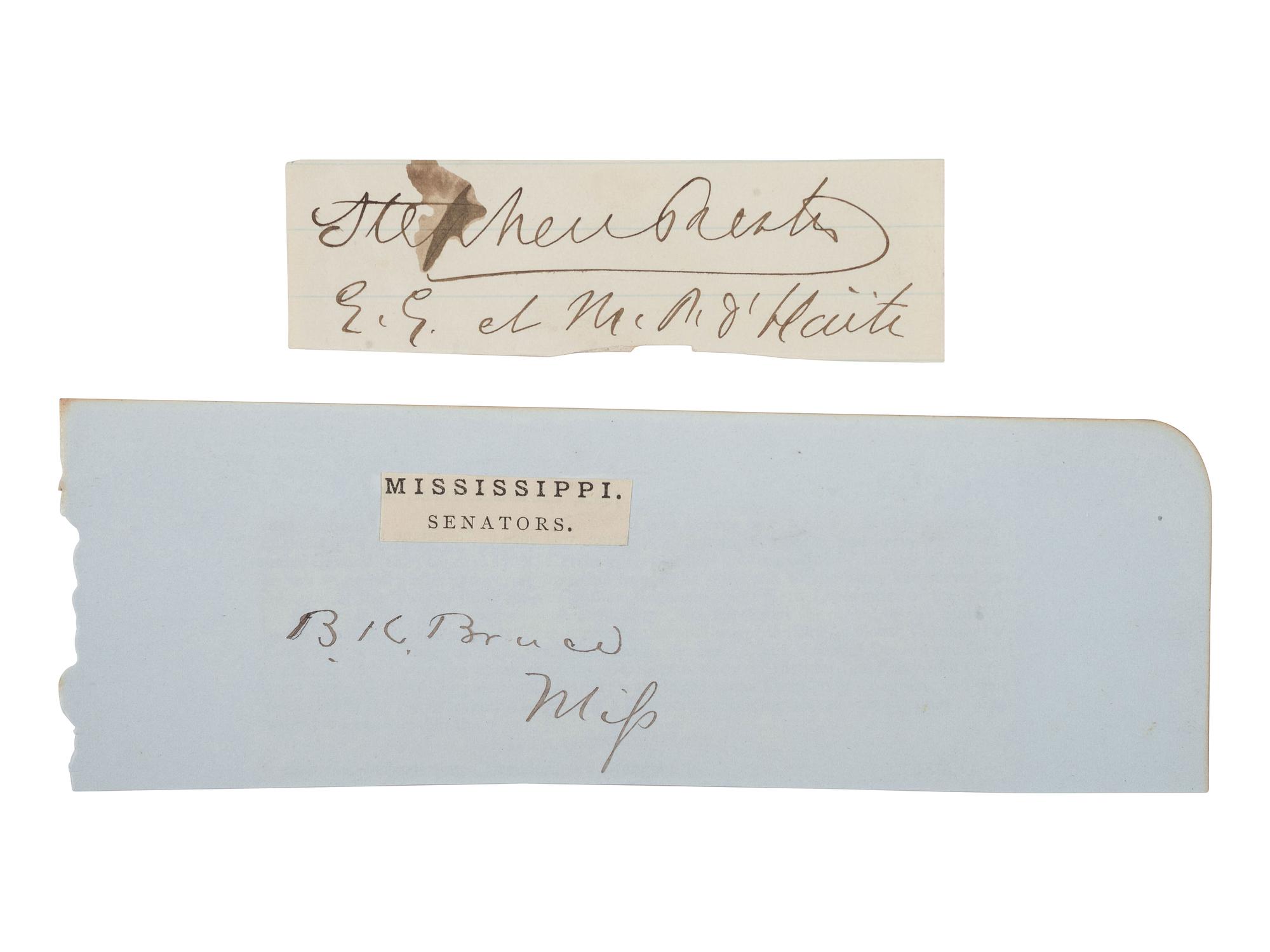 [POLITICS IN AMERICA]. A group of 8 items related to early African American politicians and government officials including Reconstruction-era Congressmen and attorneys.