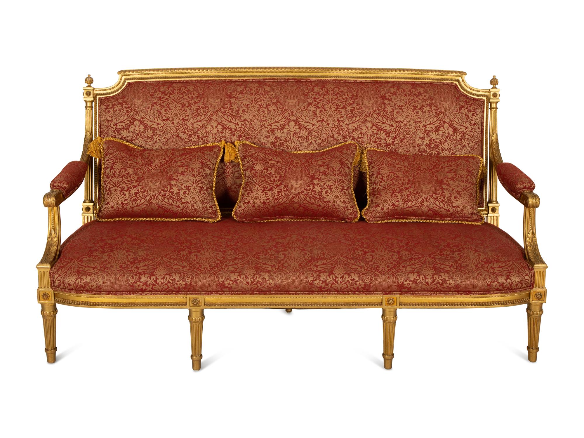 A Louis XVI Style Giltwood Canape