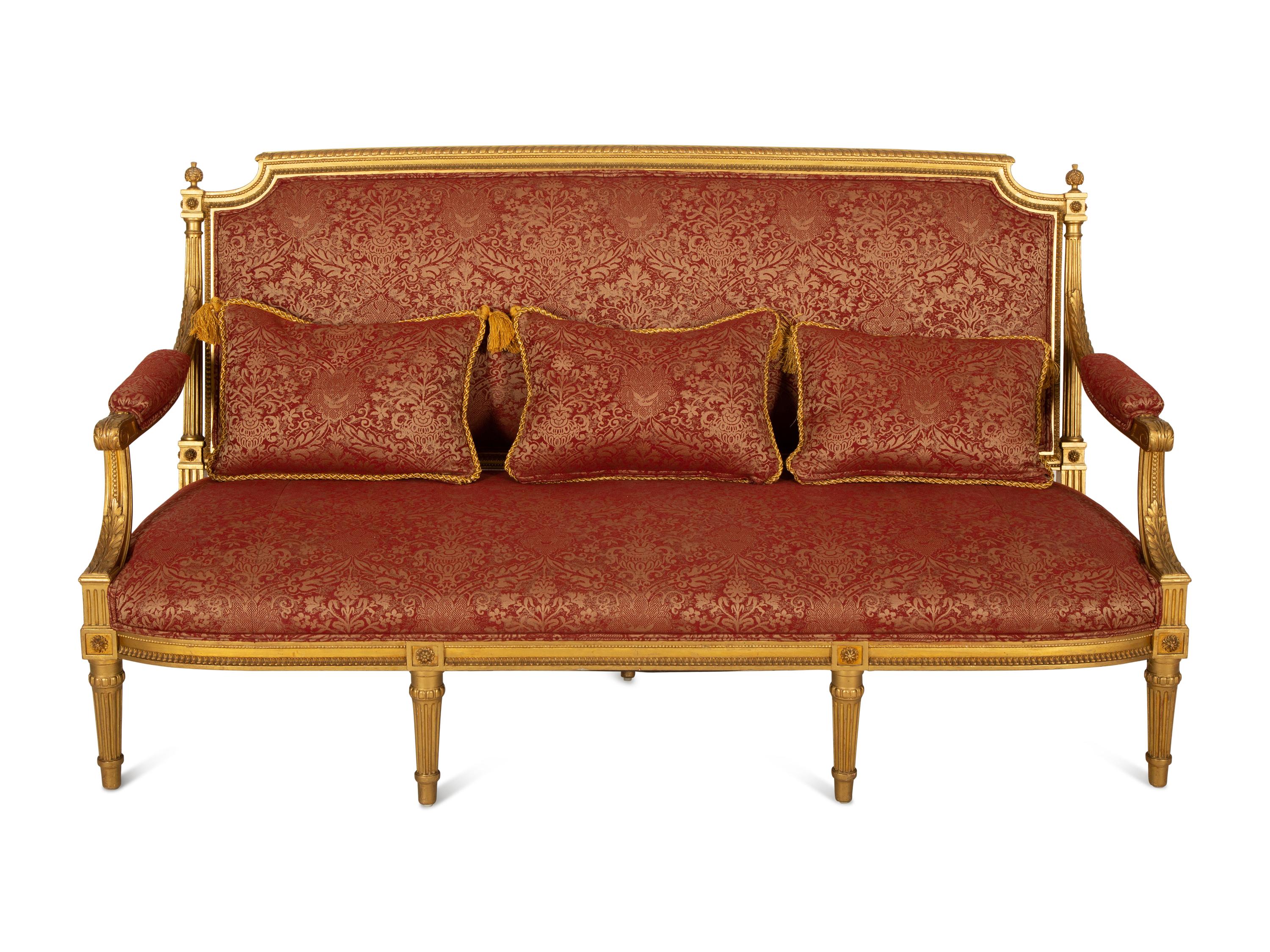 A Louis XVI Style Giltwood Canape