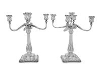 A Pair of Tiffany and Co. Silver Five-Light Candelabra