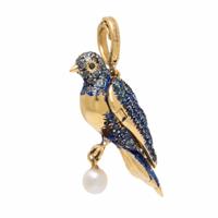 Annoushka, 'Mythology Bluebird', Yellow Gold, Sapphire, Blue Topaz, and Cultured Pearl Pendant
