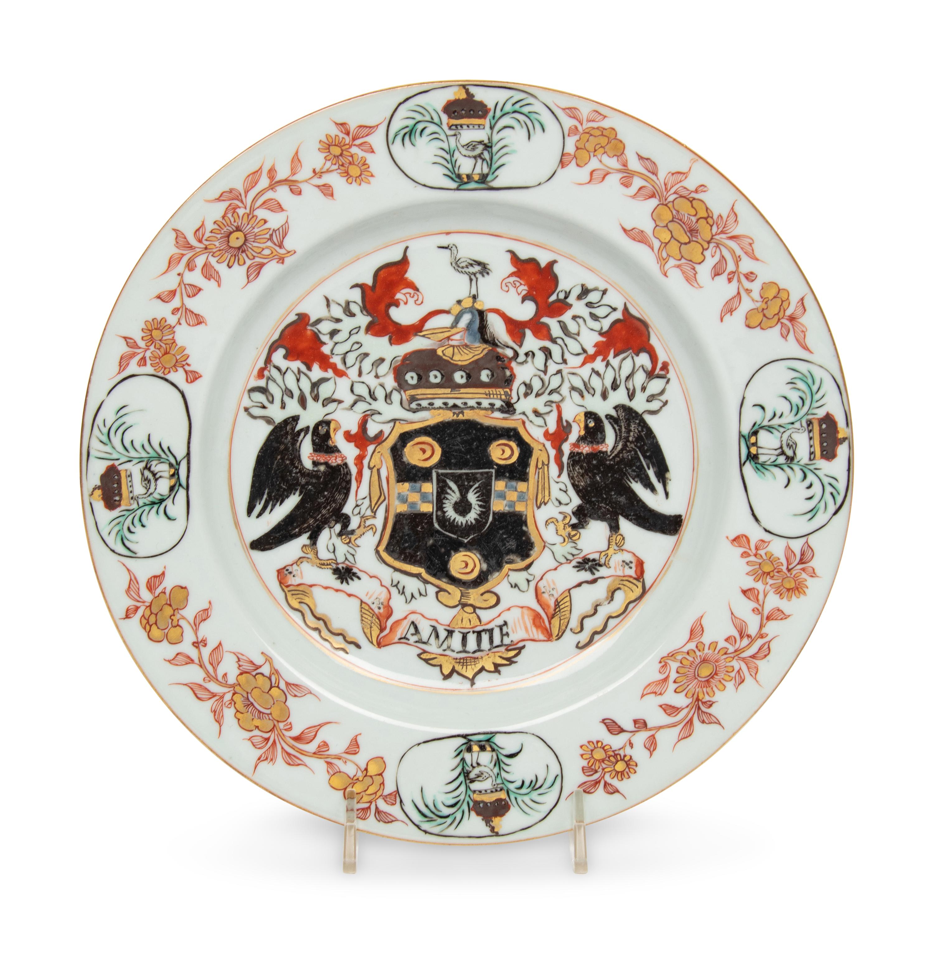 A Chinese Export Porcelain Parcel-Gilt Armorial Plate
