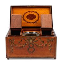 An Edwardian Painted Satinwood Tea Caddy