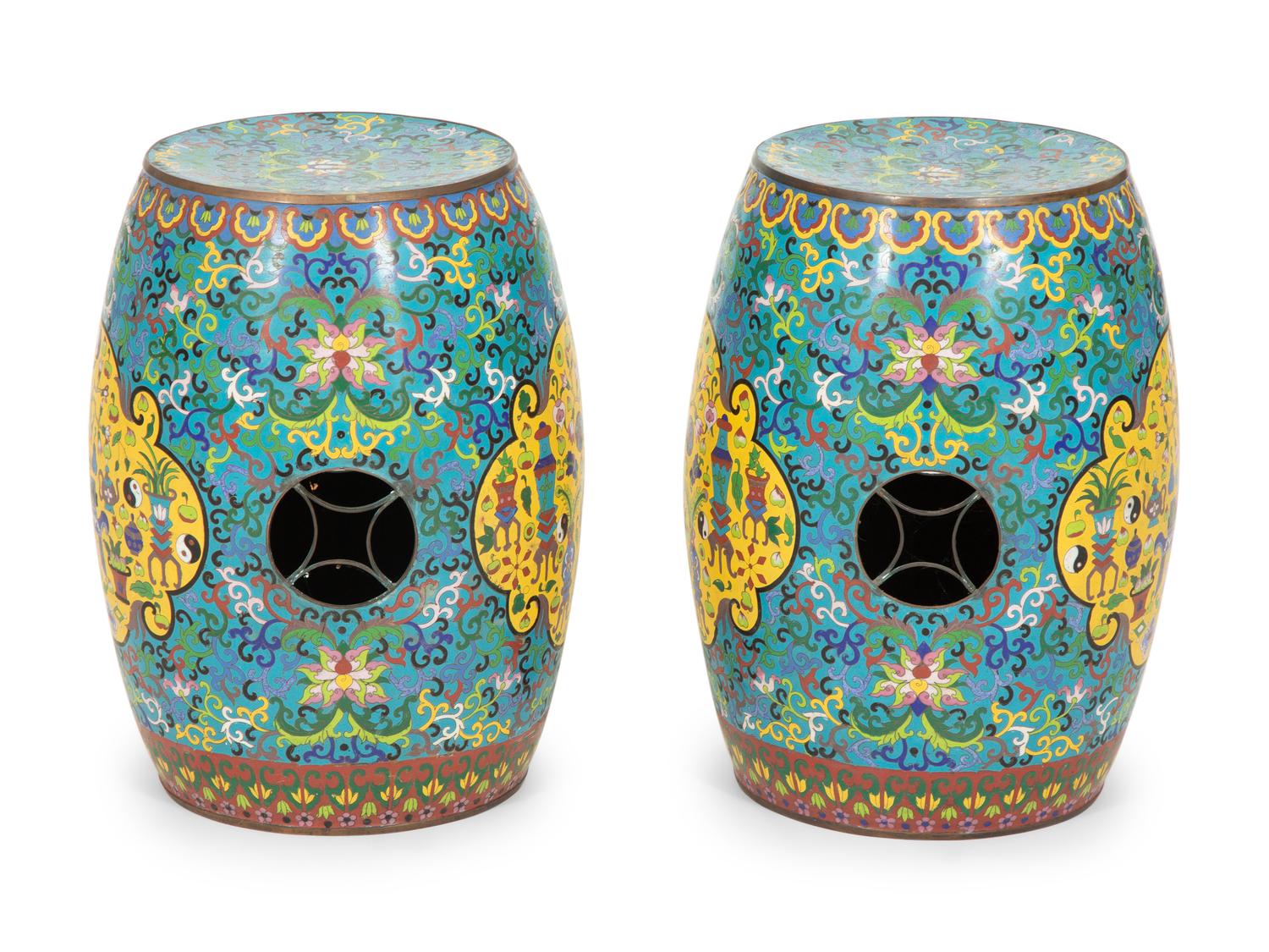 A Pair of Chinese Cloisonné Garden Seats