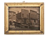 [EARLY PHOTOGRAPHY]. Rare pre-fire half plate ambrotype featuring West Van Buren Street in downtown Chicago. Ca 1860.