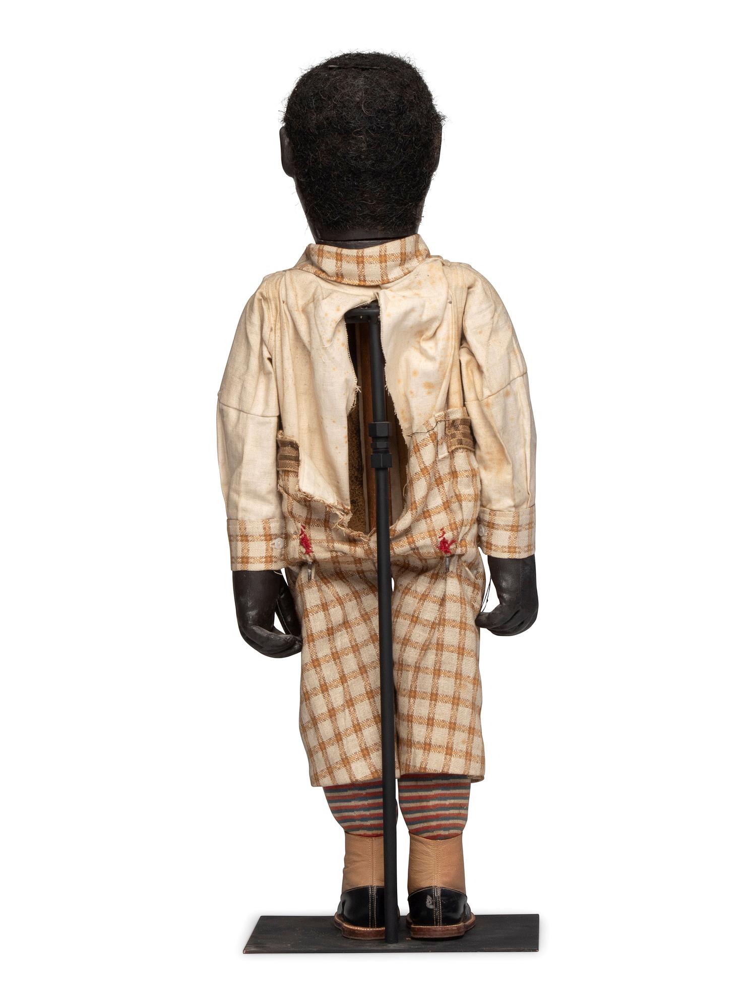 Three Vaudeville Carved and Painted Wood, Leather and Cotton Ventriloquist Dolls