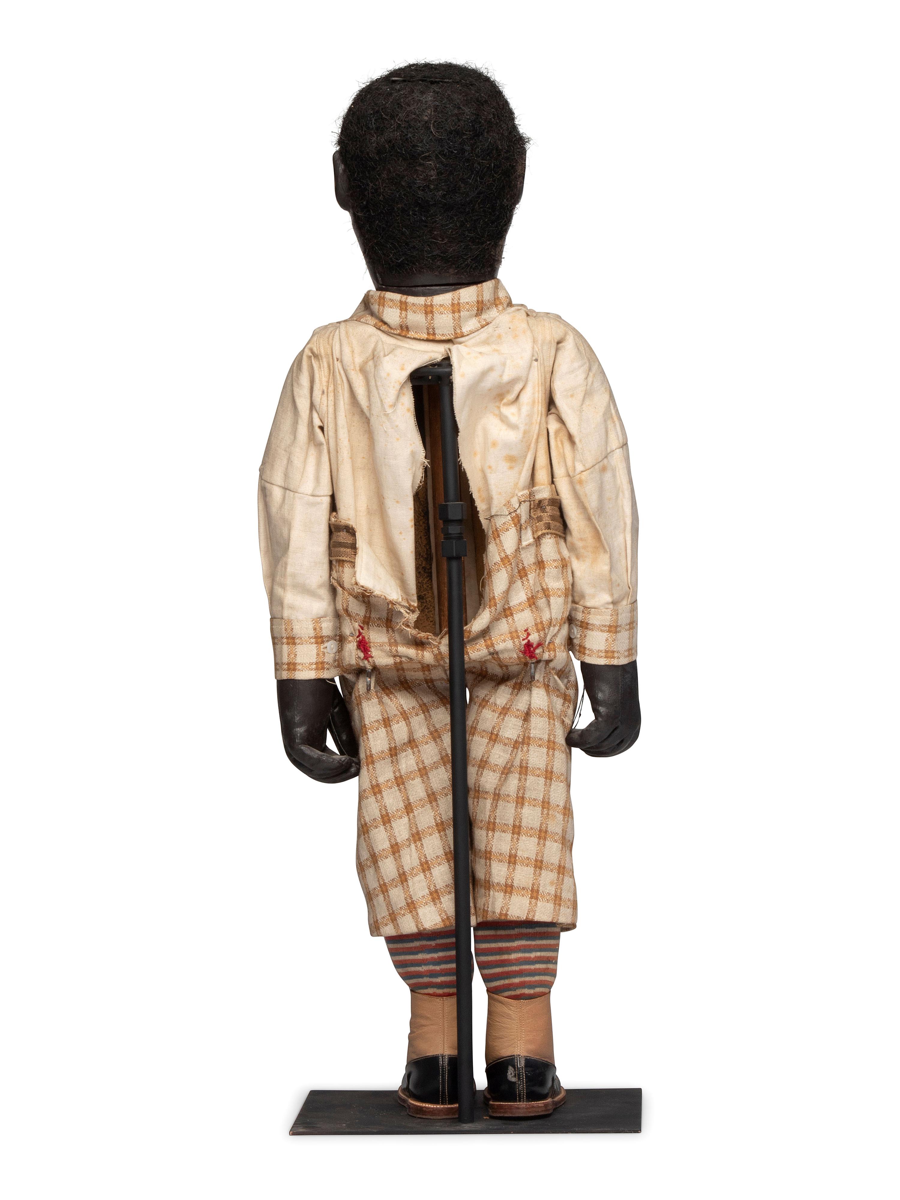 Three Vaudeville Carved and Painted Wood, Leather and Cotton Ventriloquist Dolls