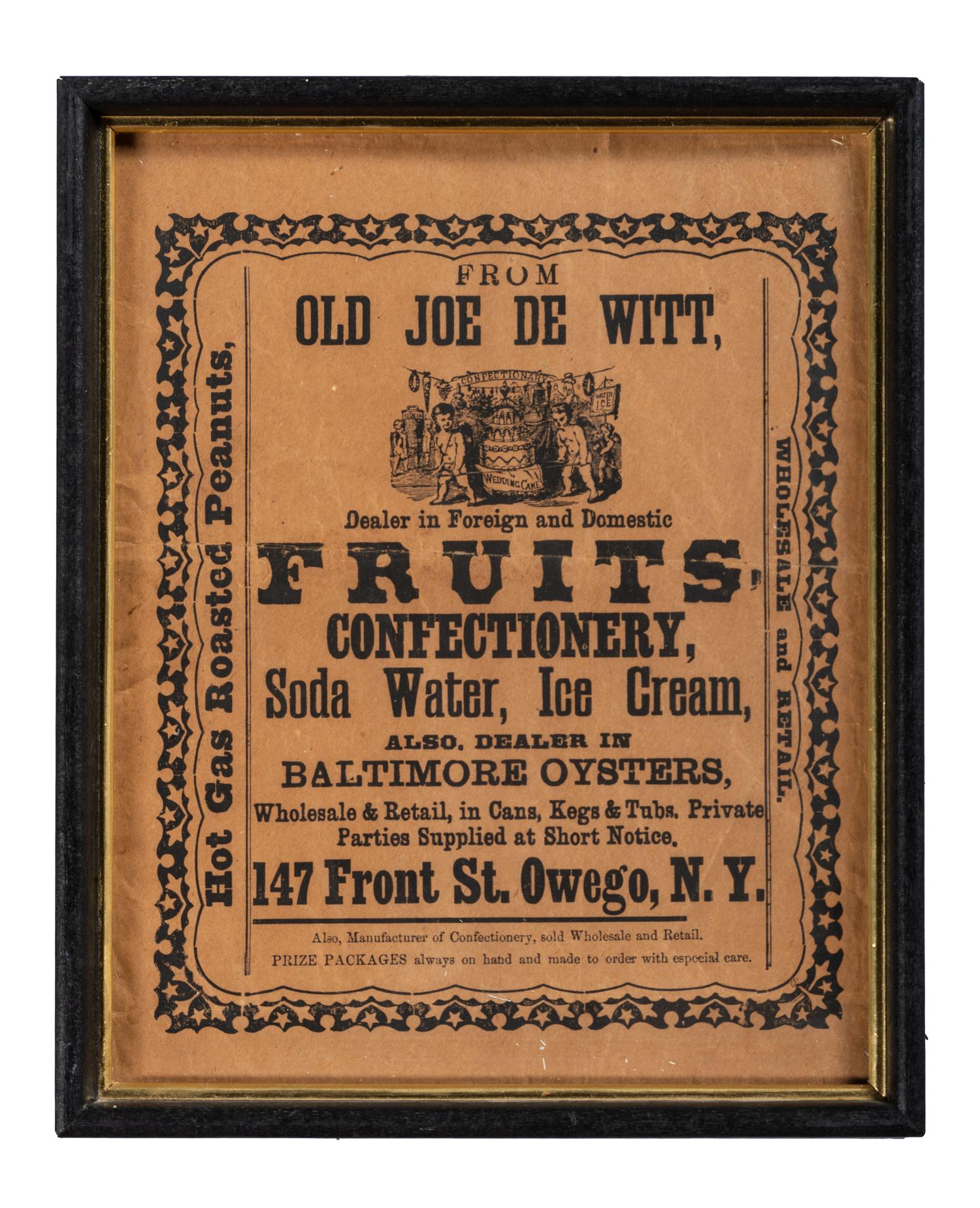 [ADVERTISING] -- [WINE]. A group of 2 broadsides promoting food and beverage, highlighted by advertisement for Jaques Bros.' "Orange County Pure Grape Wines."