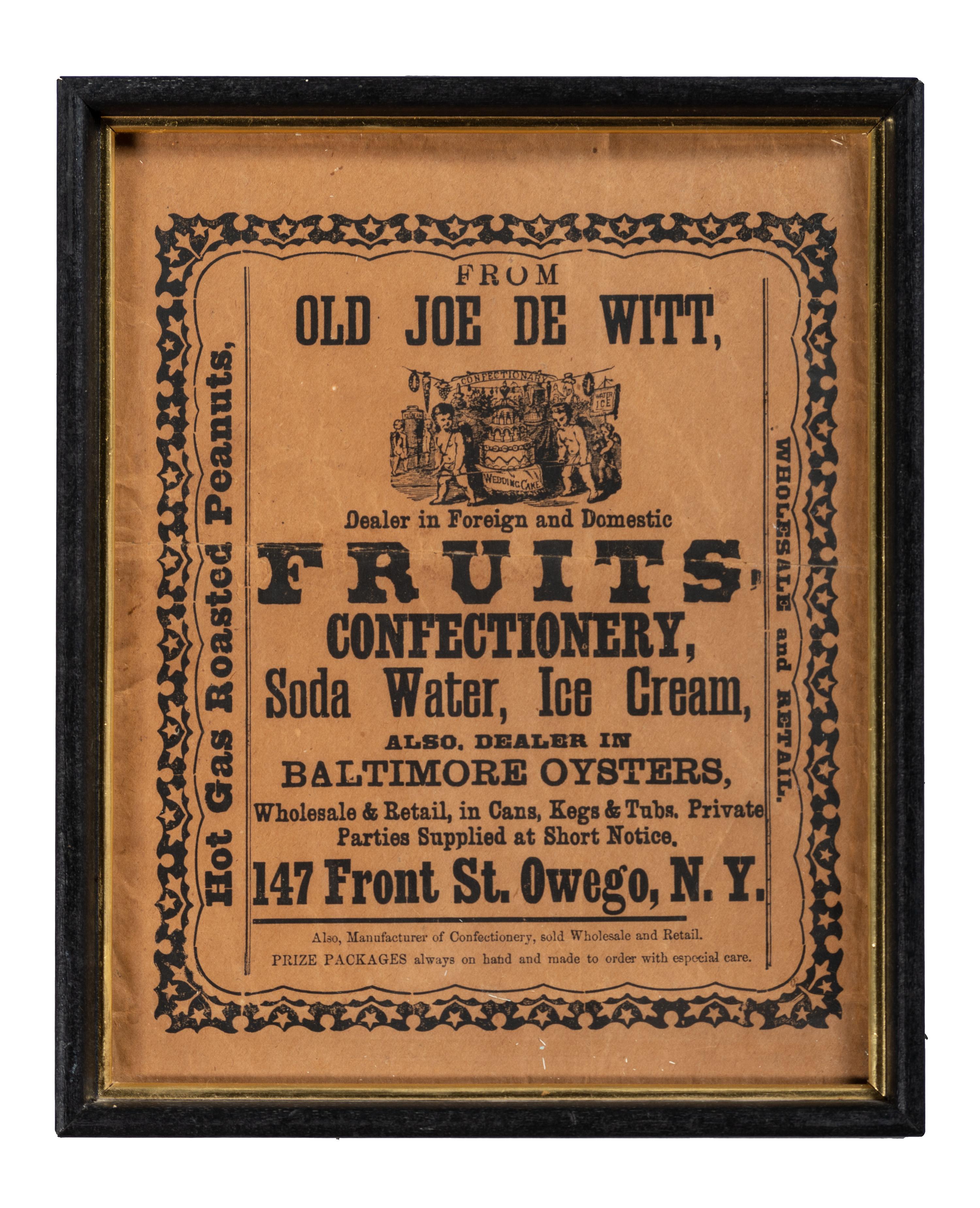 [ADVERTISING] -- [WINE]. A group of 2 broadsides promoting food and beverage, highlighted by advertisement for Jaques Bros.' "Orange County Pure Grape Wines."