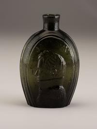 A Molded-Glass Flask in Olive by Coventry Glass Works