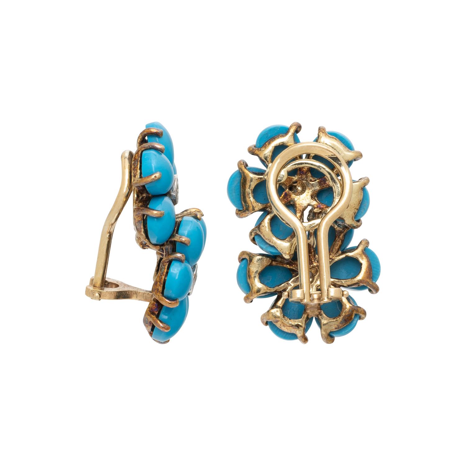 TURQUOISE AND DIAMOND FLOWER EARRINGS