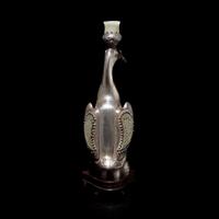 A Chinese Jade and Hardstone Inset Silver 'Duck' Candle Holder, Late 19th-Early 20th Century — 晚清-民國 銀鑲玉嵌寳鴨形燭臺