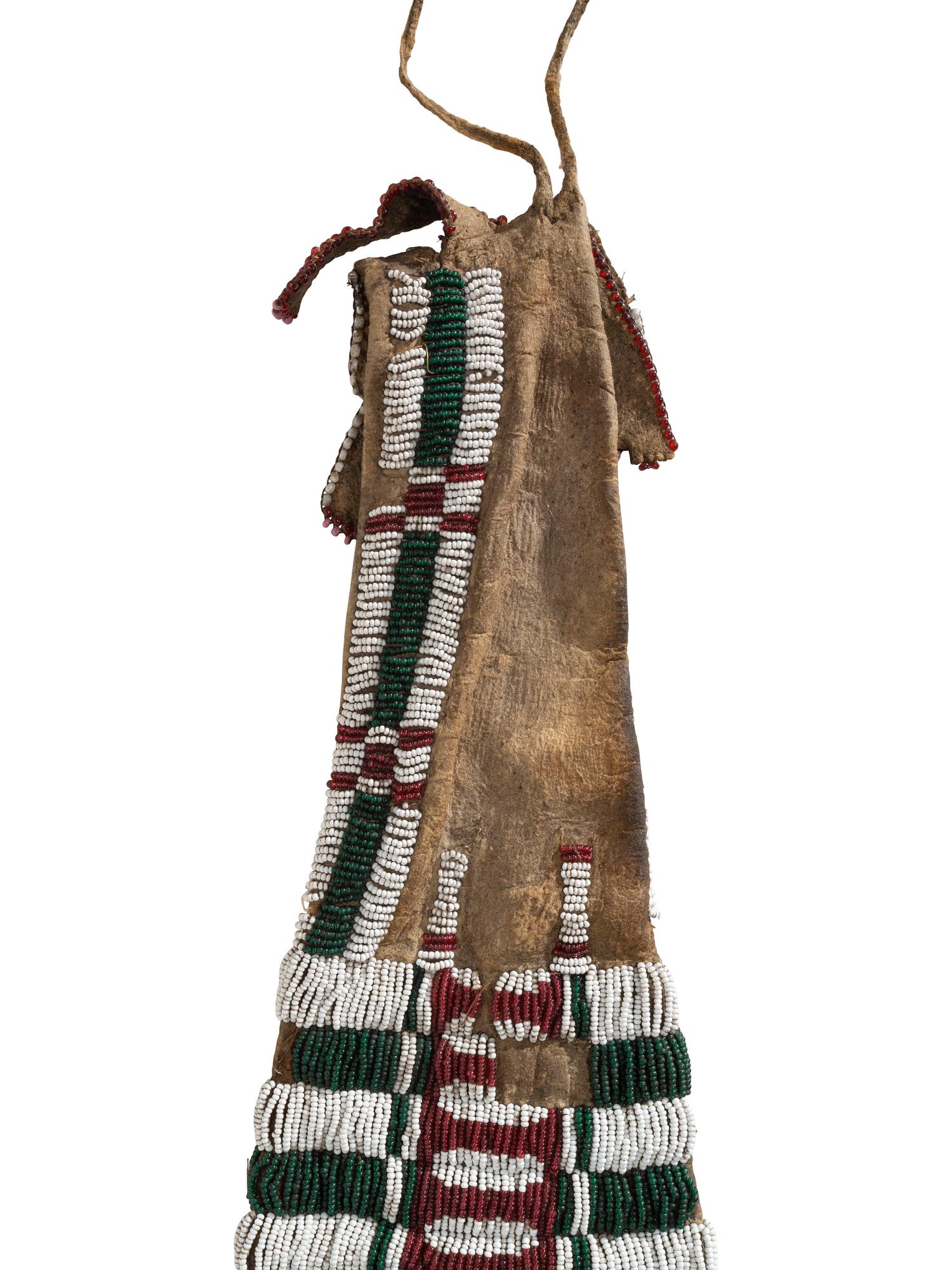 Early Cheyenne Buffalo Hide Tobacco Bag, with Pony Beaded Fringe