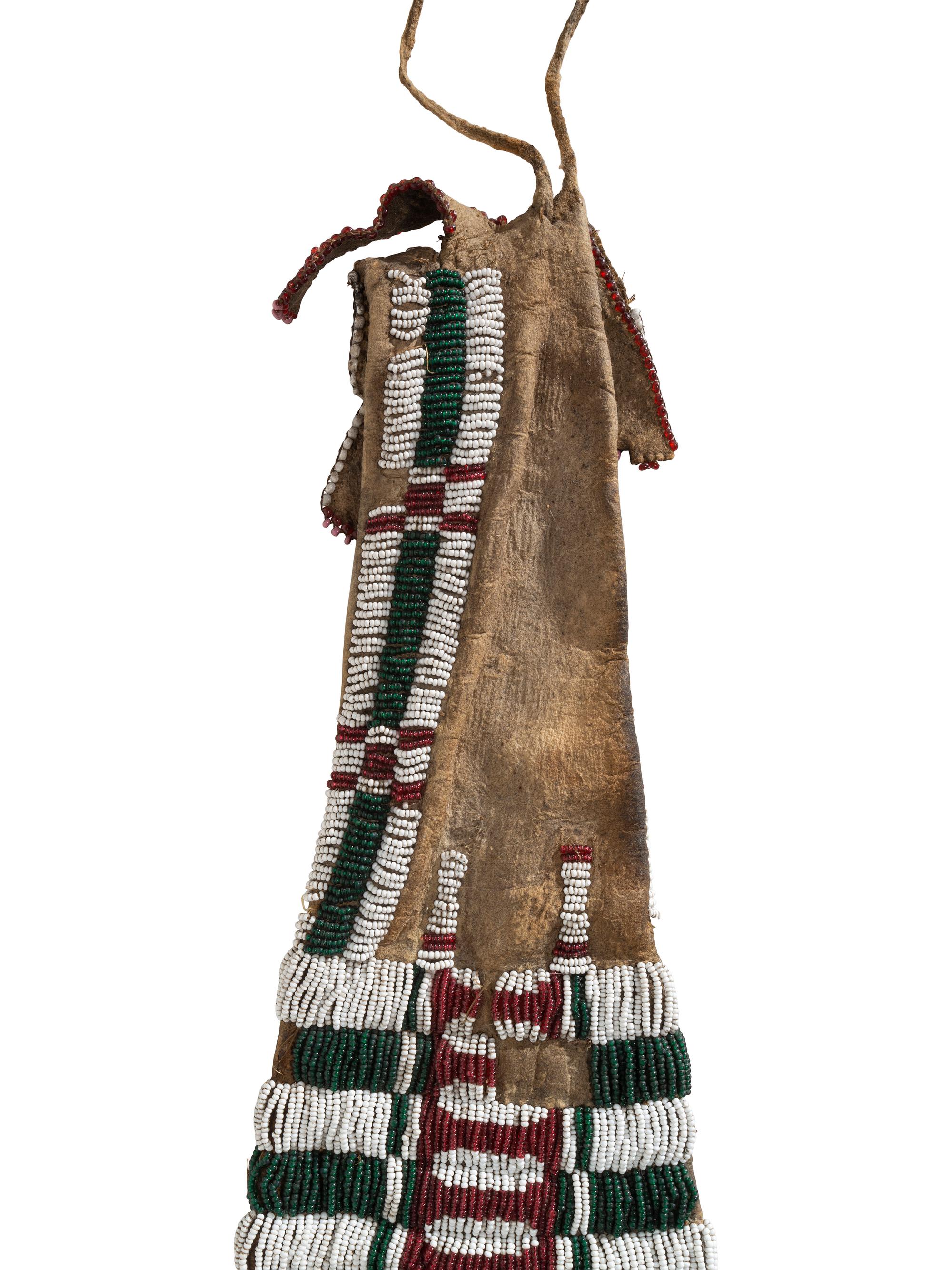 Early Cheyenne Buffalo Hide Tobacco Bag, with Pony Beaded Fringe
