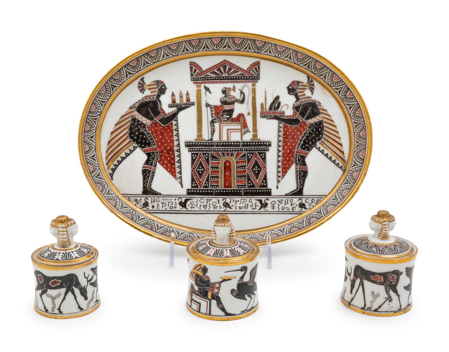 An Egyptian Revival Porcelain Ink Set