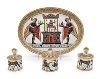 An Egyptian Revival Porcelain Ink Set