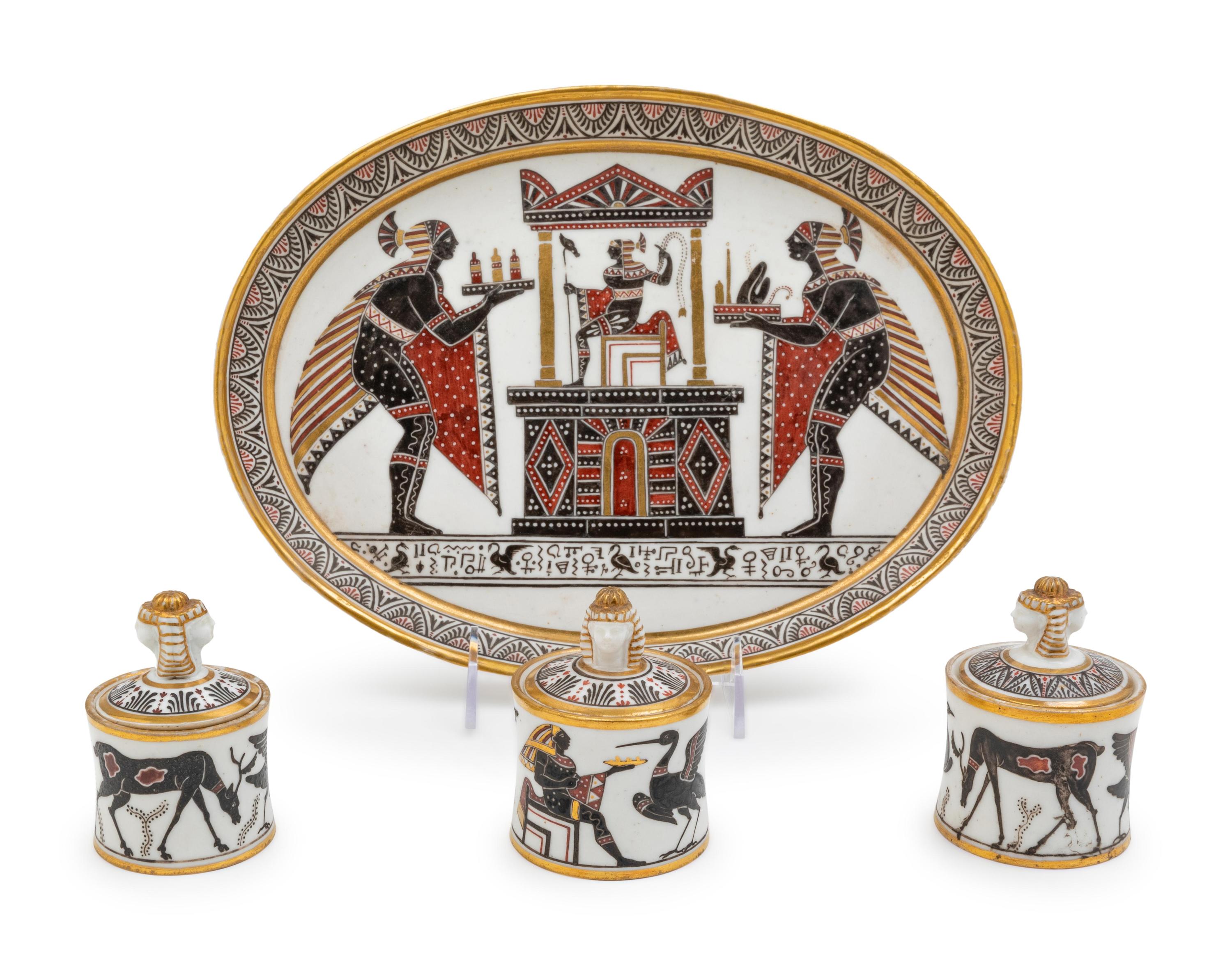 An Egyptian Revival Porcelain Ink Set