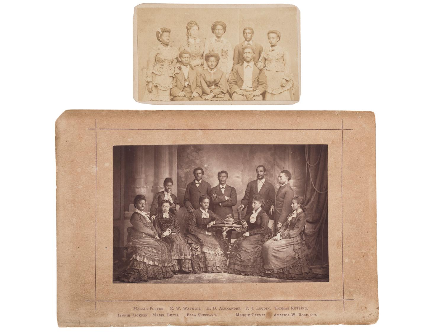 [MUSIC]. Two albumen photographs of the Fisk Jubilee Singers, comprising: