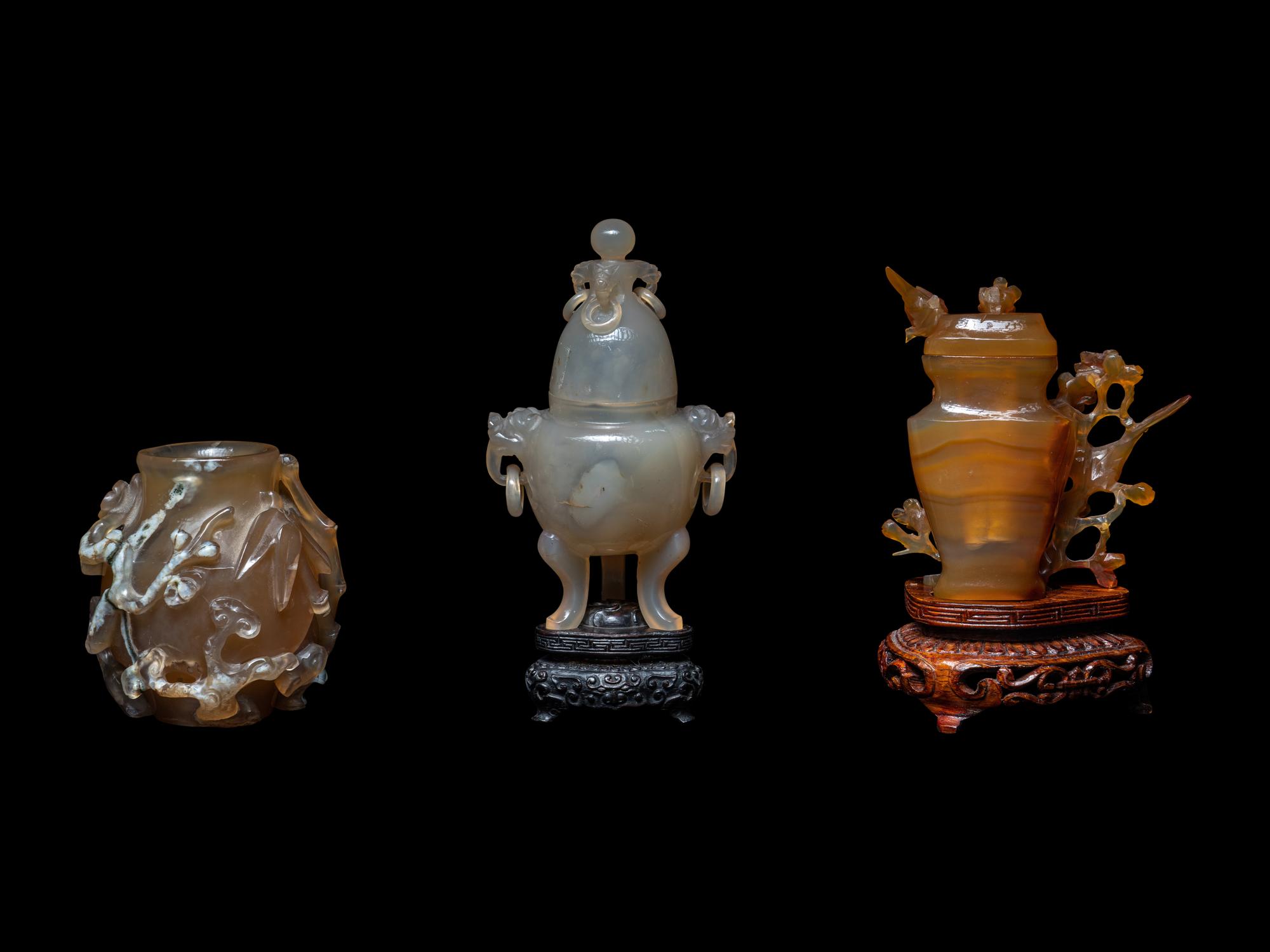 Three Carved Chinese Agate Vessels