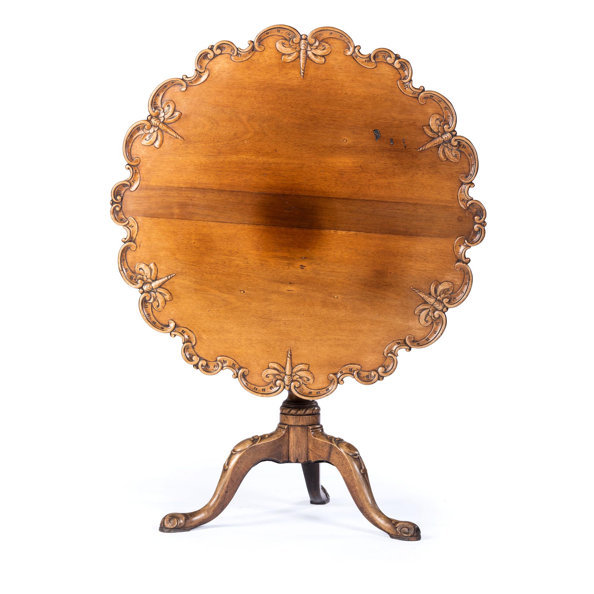 A George III Style Dragon-Fly Carved Mahogany Tilt-Top Tea Table