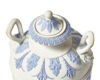 A Rare Wedgwood White and Blue Jasperware Covered Urn