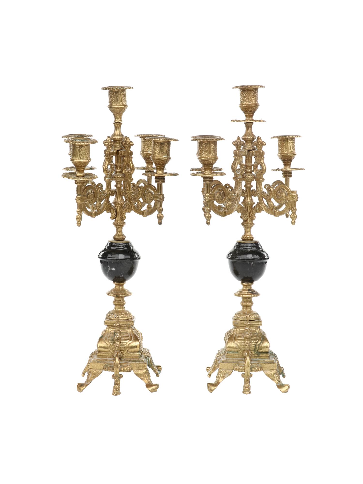 A Pair of Baroque Revival Gilt-Bronze Five-Light Candelabra