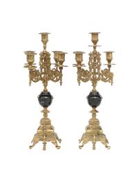 A Pair of Baroque Revival Gilt-Bronze Five-Light Candelabra