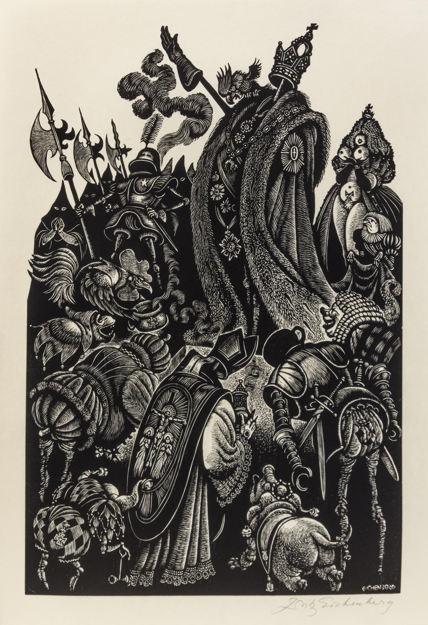 Fritz Eichenberg, (American, 1901-1990), In Praise of Folly, 1972 (portfolio of 10 with text and justification)