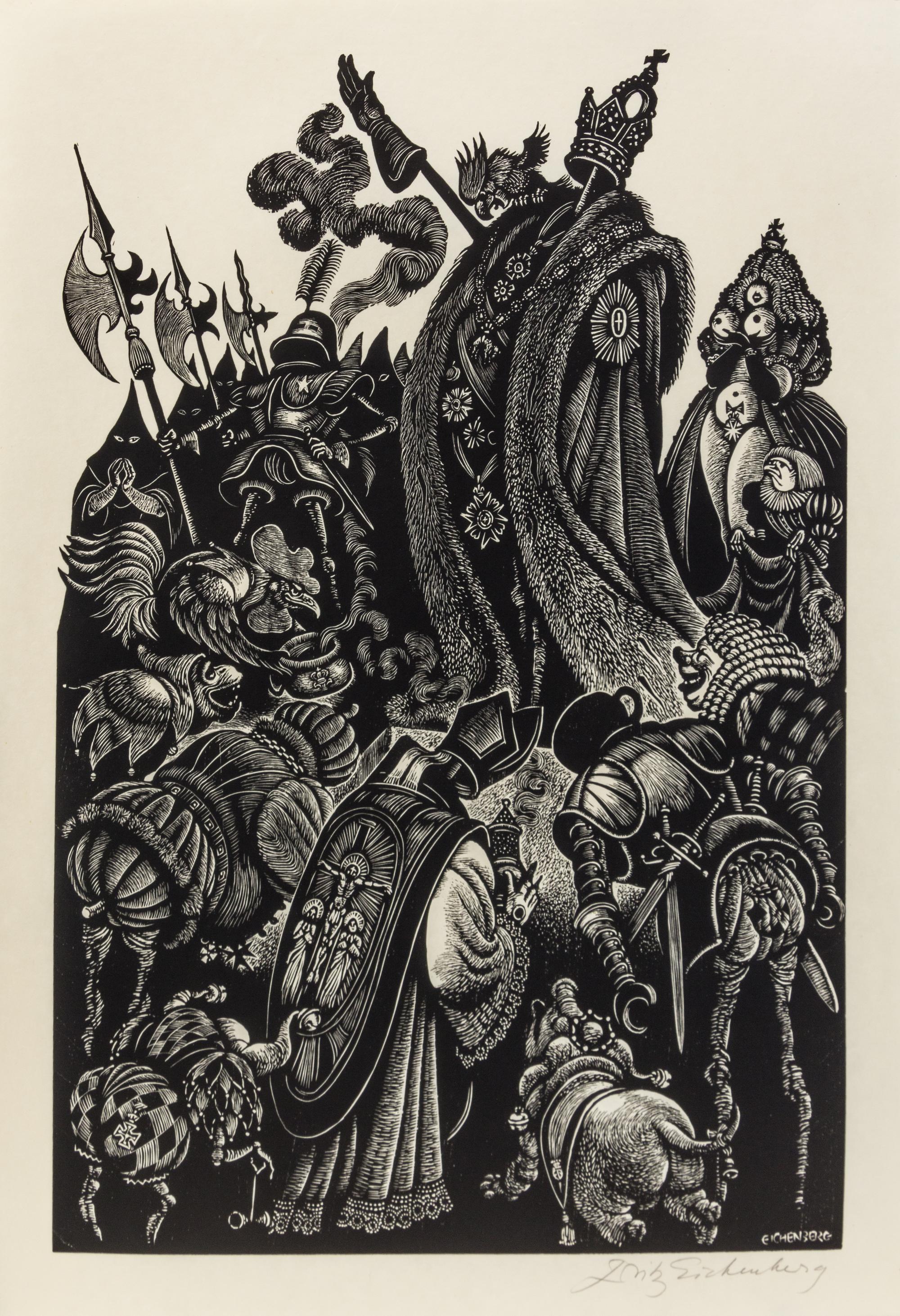Fritz Eichenberg, (American, 1901-1990), In Praise of Folly, 1972 (portfolio of 10 with text and justification)