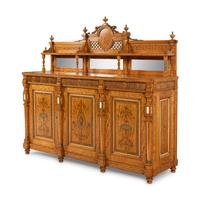 A Fine Edwardian Satinwood, Polychrome Painted and Parcel Gilt Serving Cabinet