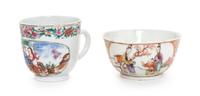 Two Chinese Export Famille Rose Porcelain 'European Subject' Cups